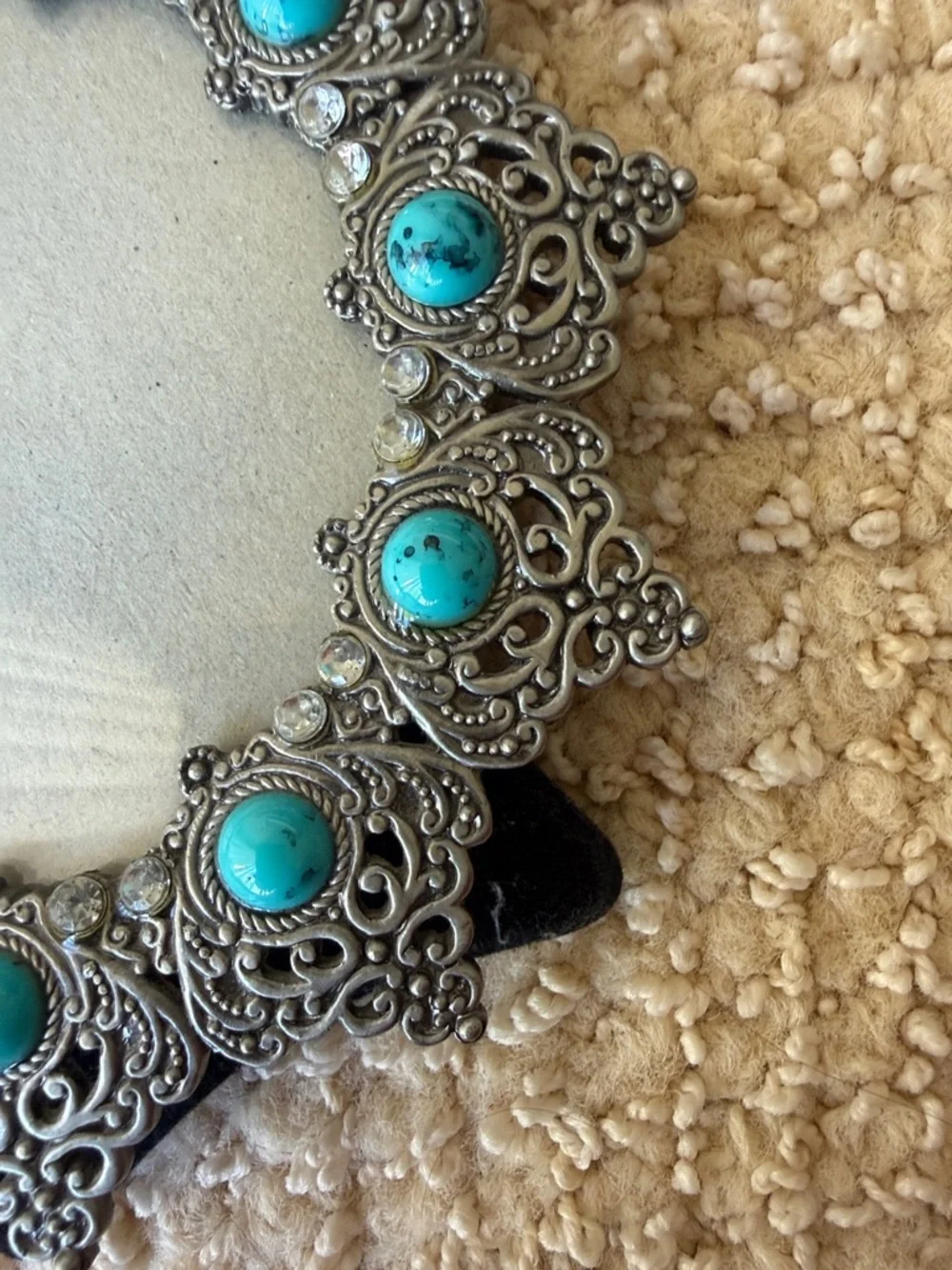 Ornate Round Picture Frame with Turquoise Accents